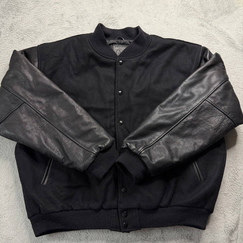 Golden Bear Mens XL Varsity Jacket Black Wool Leather Sleeve Bomber Made in USA